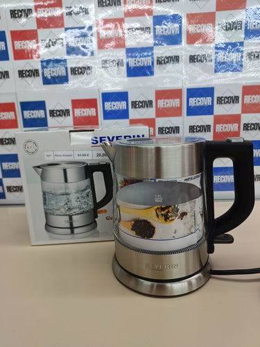 Hervidor de agua de cristal, jarra para hervir agua con conexión inalámbrica, potente y compacta, hervidor eléctrico con filtro antical, acero inoxidable/negro, WK 3468 SEVERIN